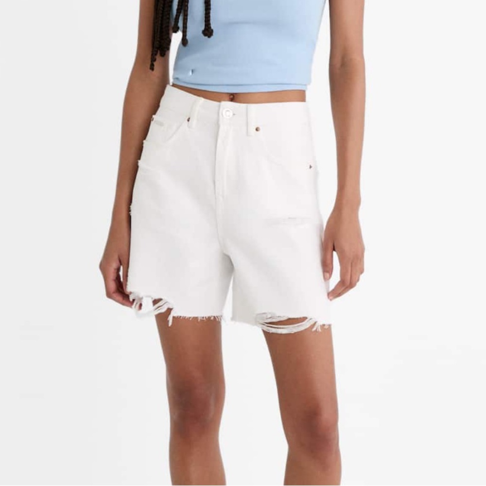 Stradivarius Zara Women's Denim Shorts White Sz 27 NEW Longline Bermuda